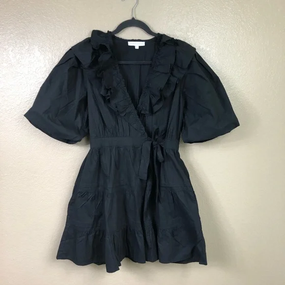 House of Harlow 1960 black mini wrap dress with puff